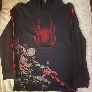 Marvel Black and Red Spider-Man Long Sleeve Tee with Hood Size 10/12 Boys